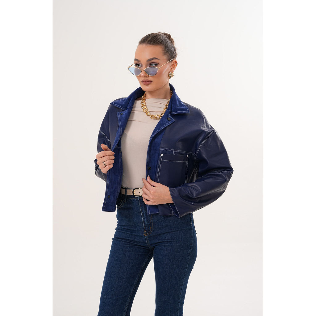 The Velmira Reversible Navy Blue Suede Leather Jacket