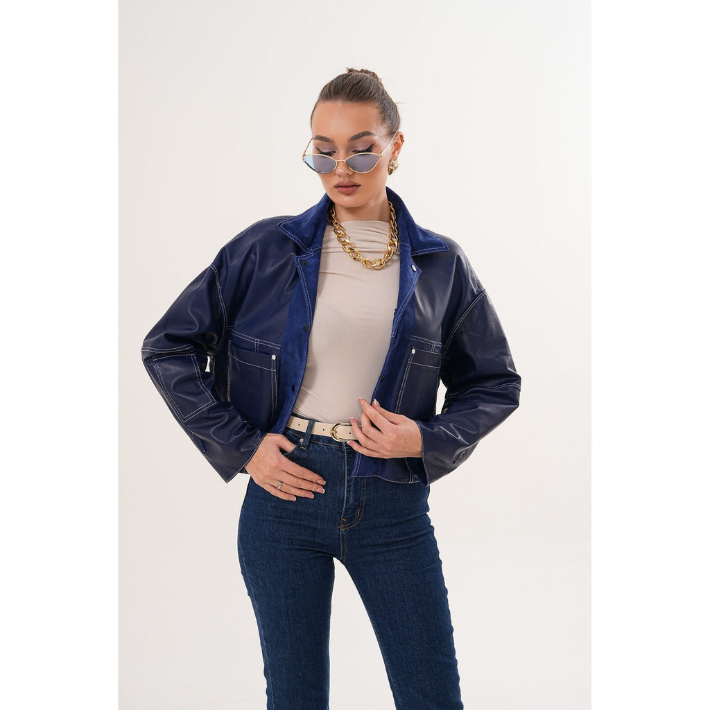 The Velmira Reversible Navy Blue Suede Leather Jacket