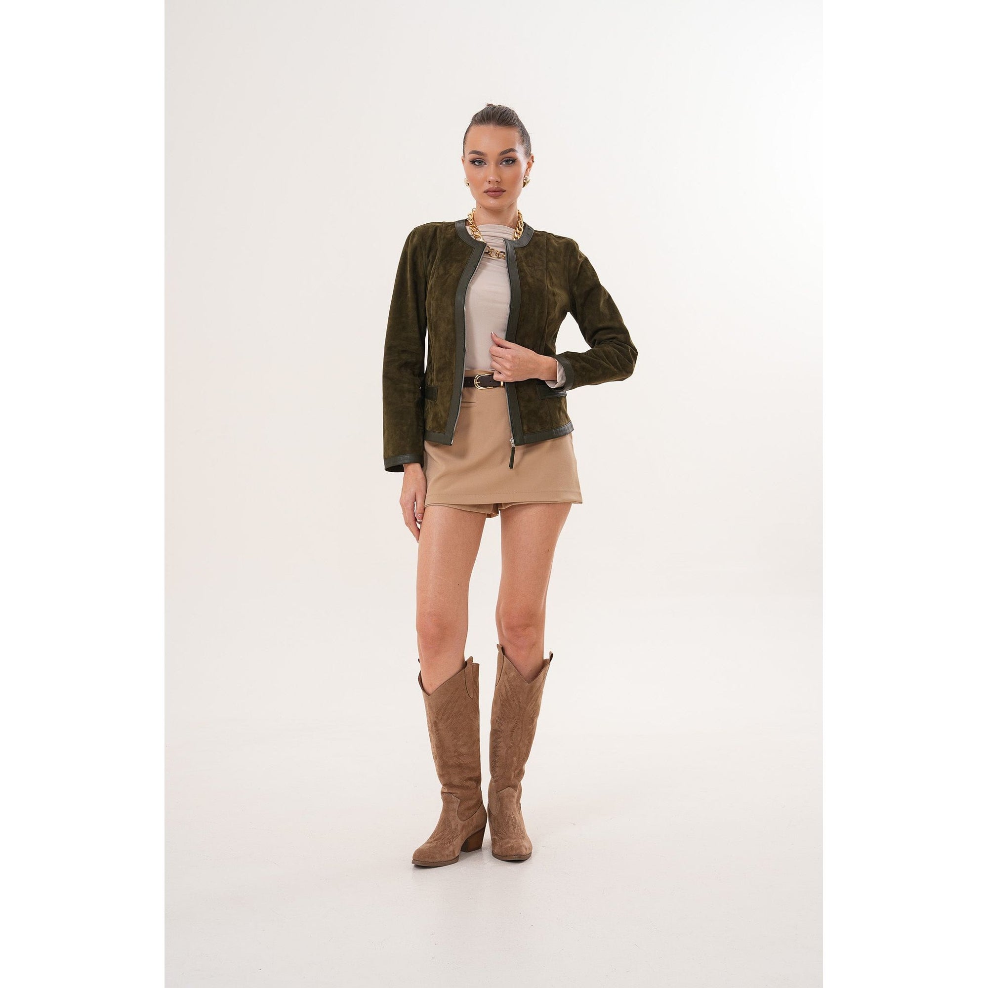 The Nyvessa Reversible Leather Women Jacket Olive Green