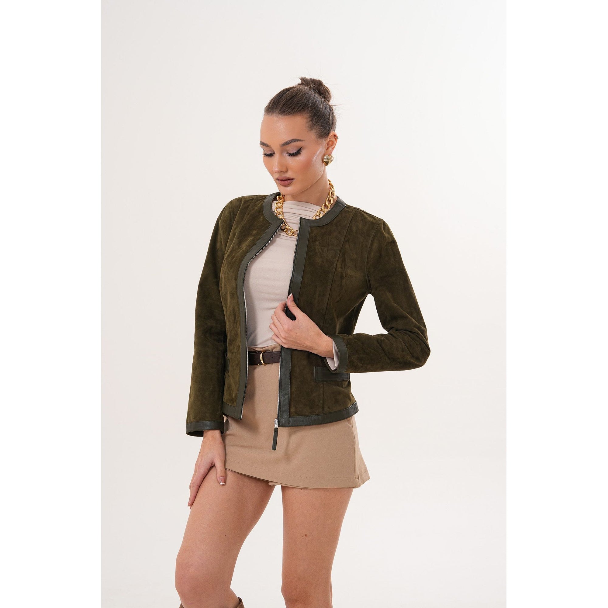 The Nyvessa Reversible Leather Women Jacket Olive Green