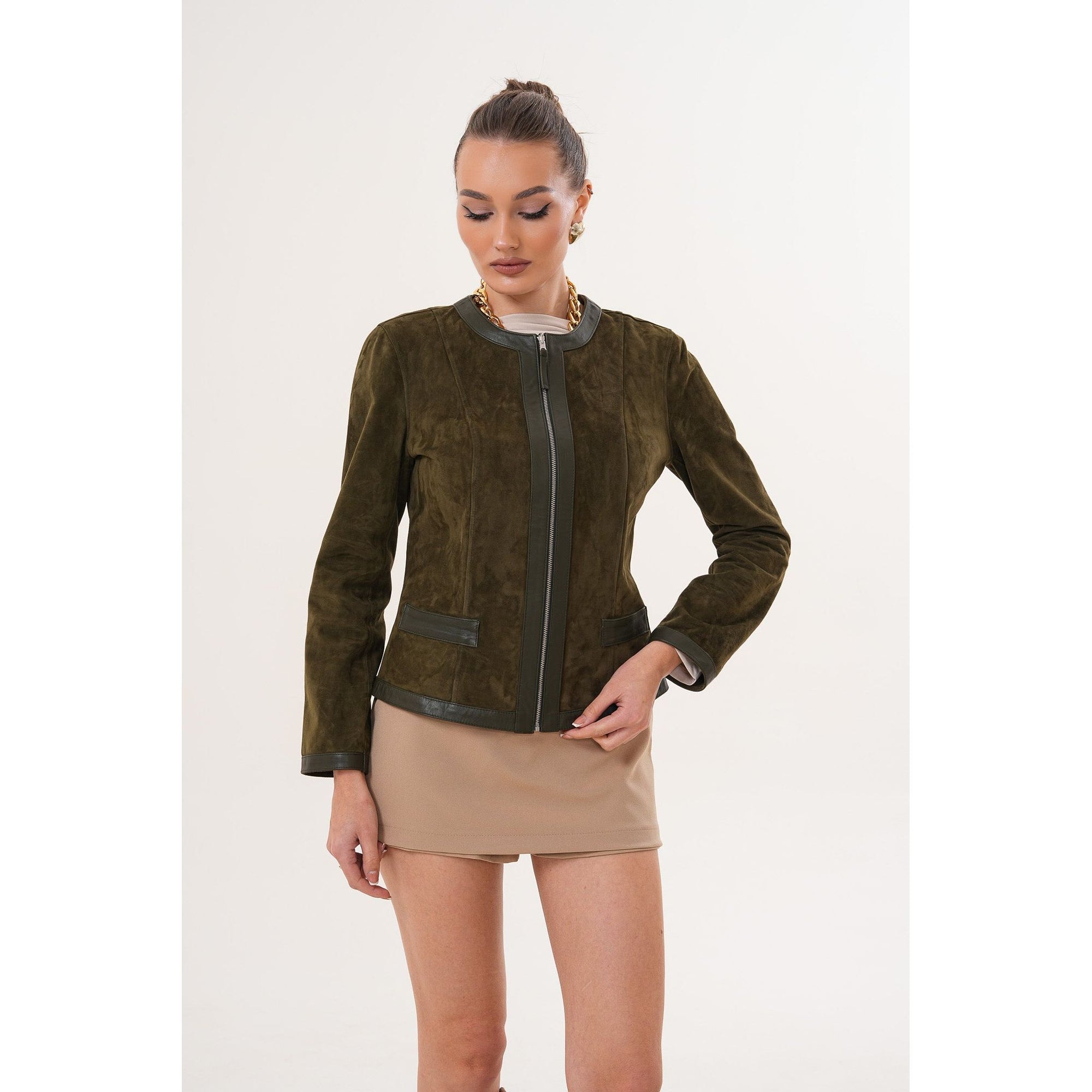 The Nyvessa Reversible Leather Women Jacket Olive Green