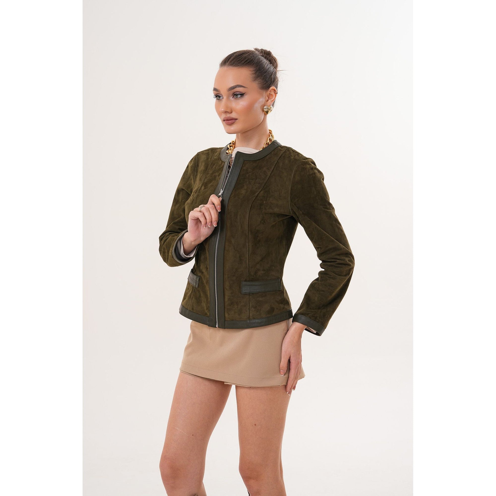 The Nyvessa Reversible Leather Women Jacket Olive Green