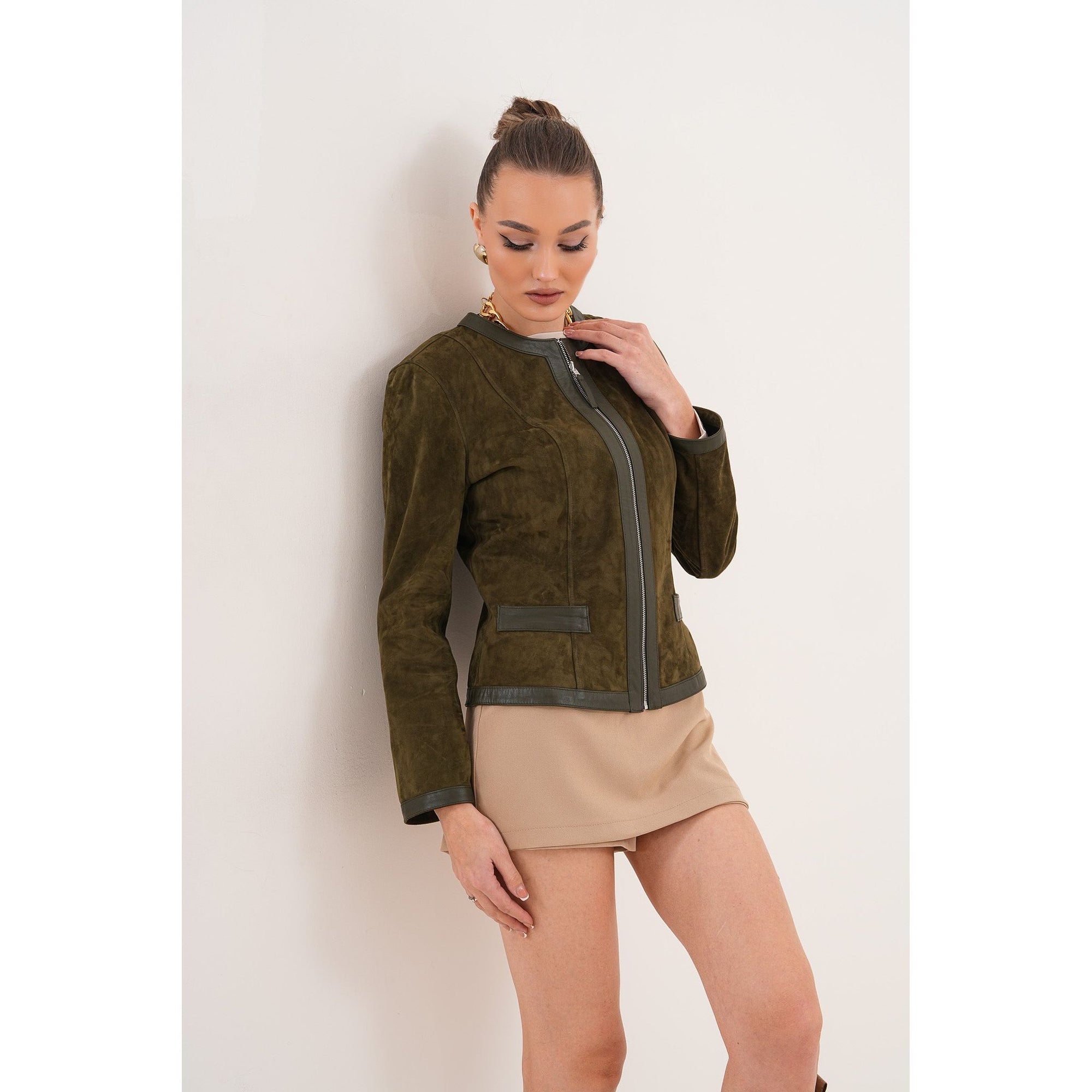 The Nyvessa Reversible Leather Women Jacket Olive Green