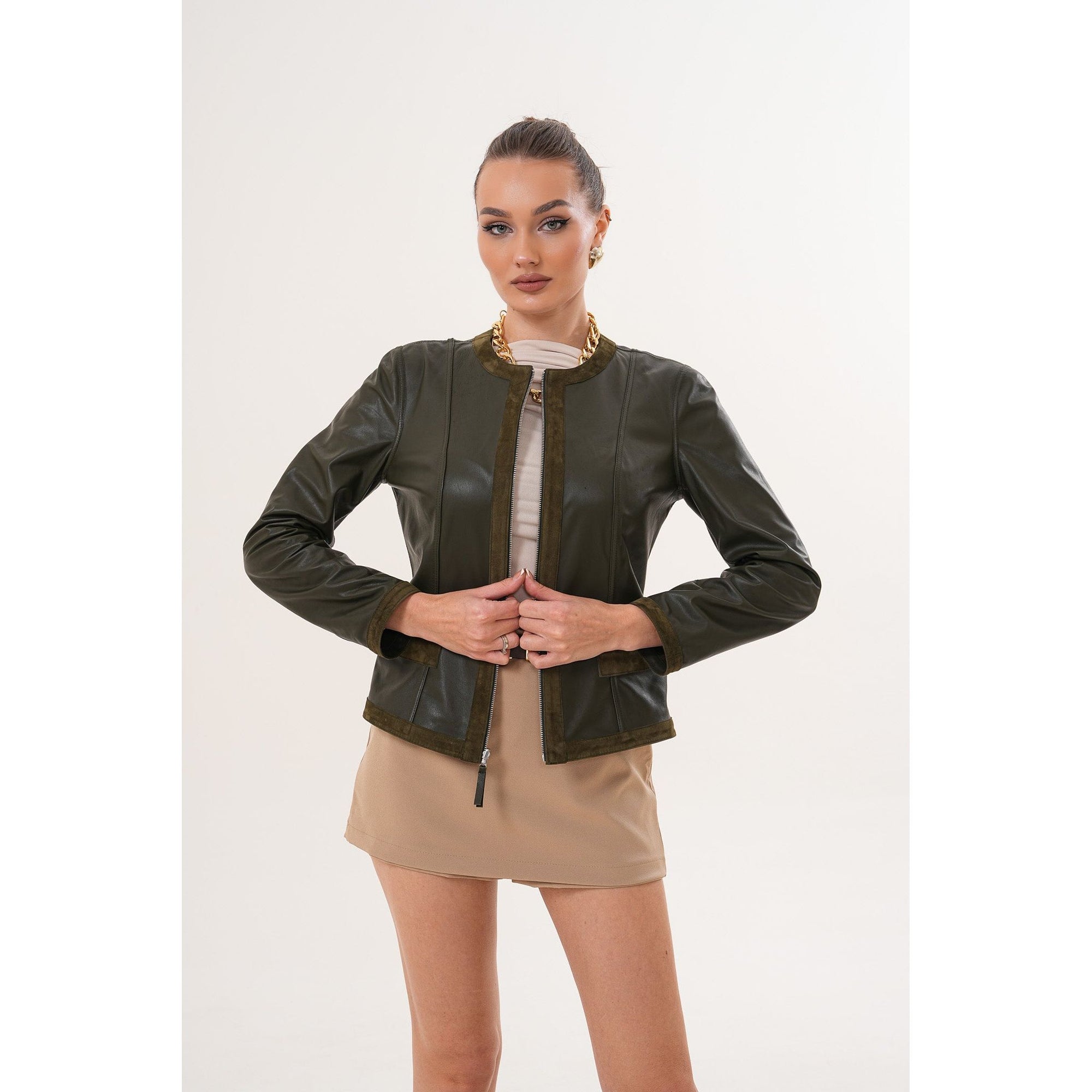 The Nyvessa Reversible Leather Women Jacket Olive Green