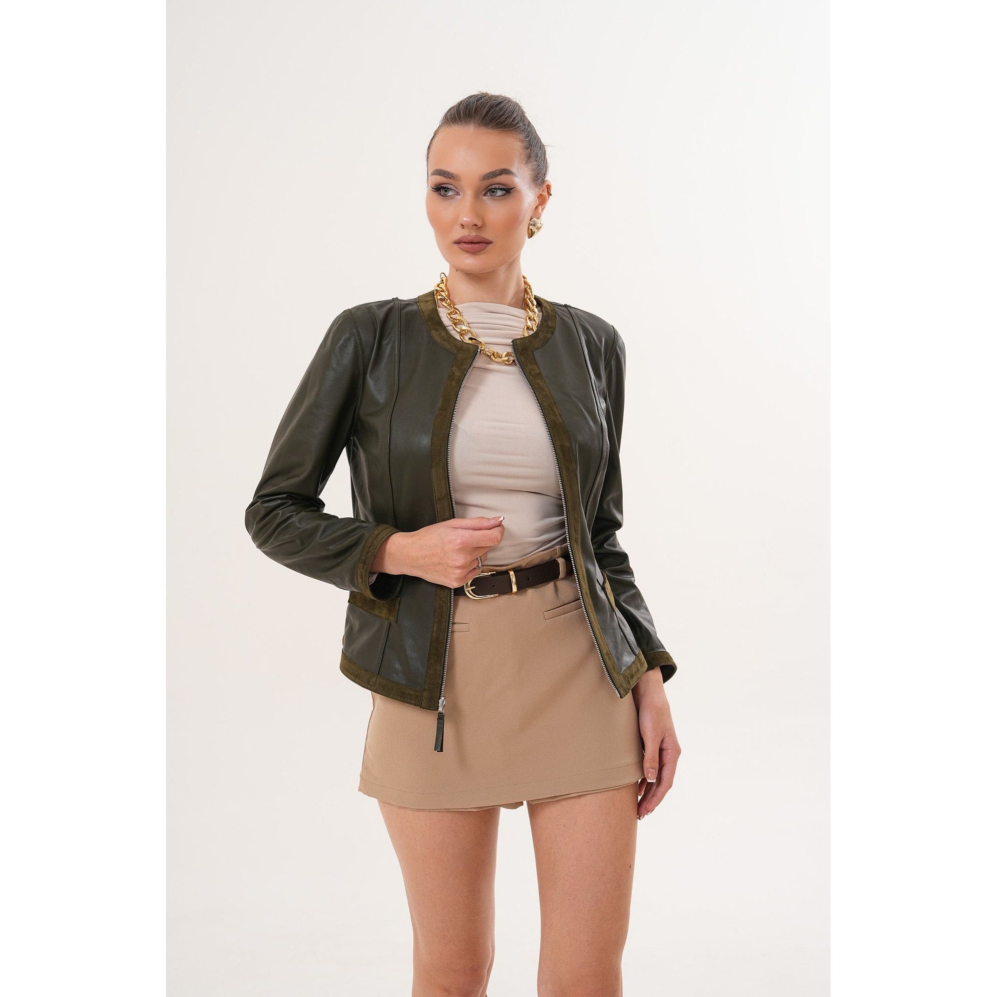 The Nyvessa Reversible Leather Women Jacket Olive Green