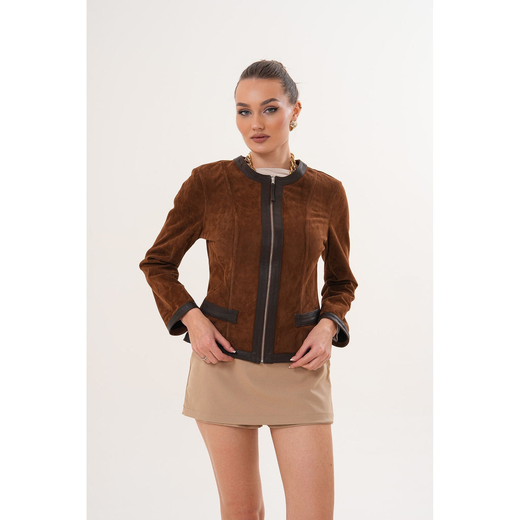 The Nyvessa Reversible Brown Suede & Dark Brown Leather Women Jacket