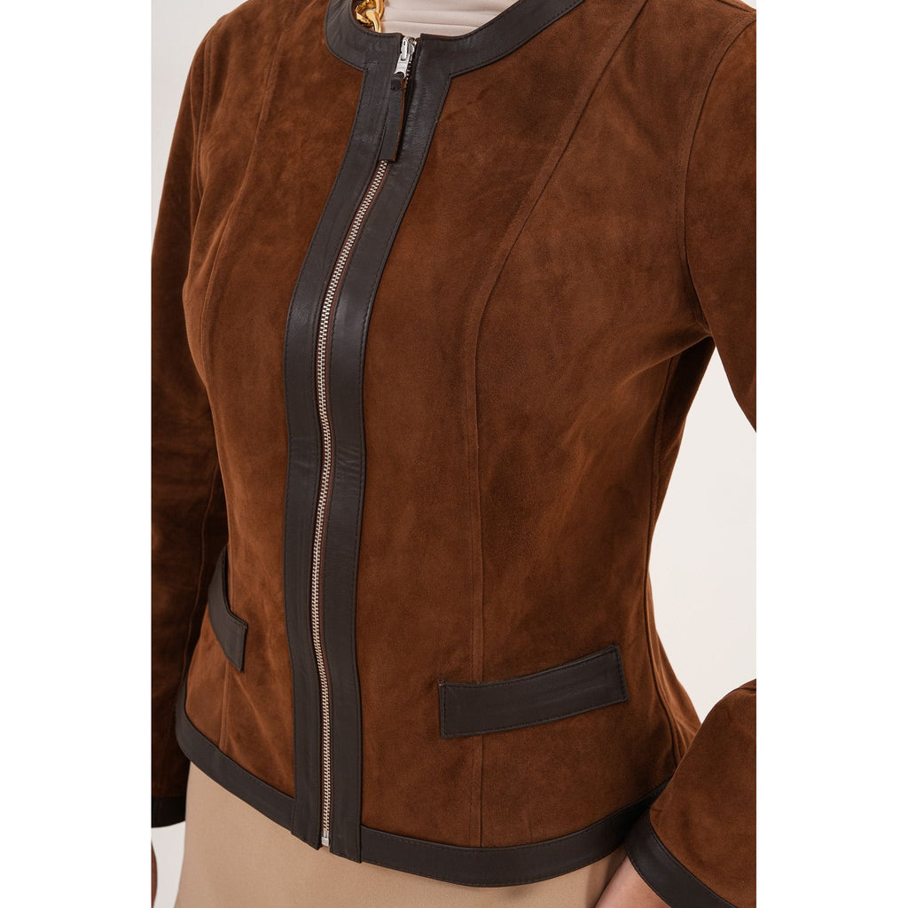 The Nyvessa Reversible Brown Suede & Dark Brown Leather Women Jacket
