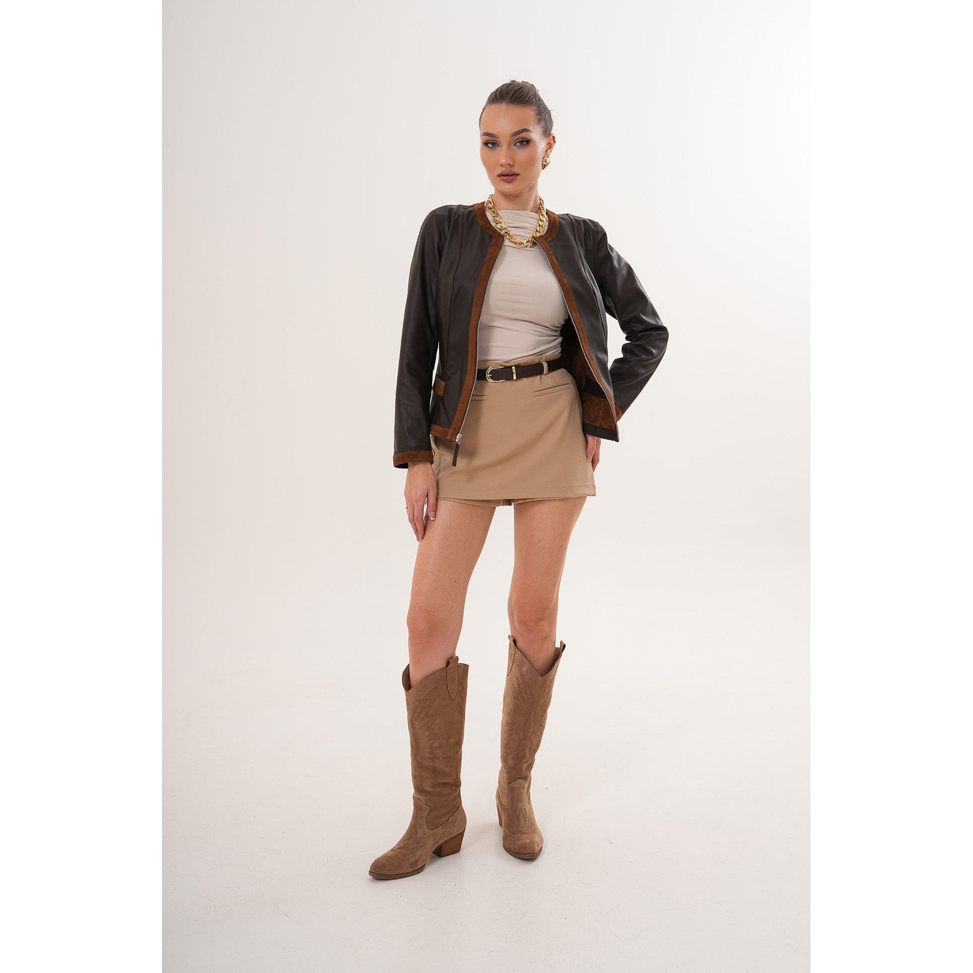 The Nyvessa Reversible Brown Suede & Dark Brown Leather Women Jacket