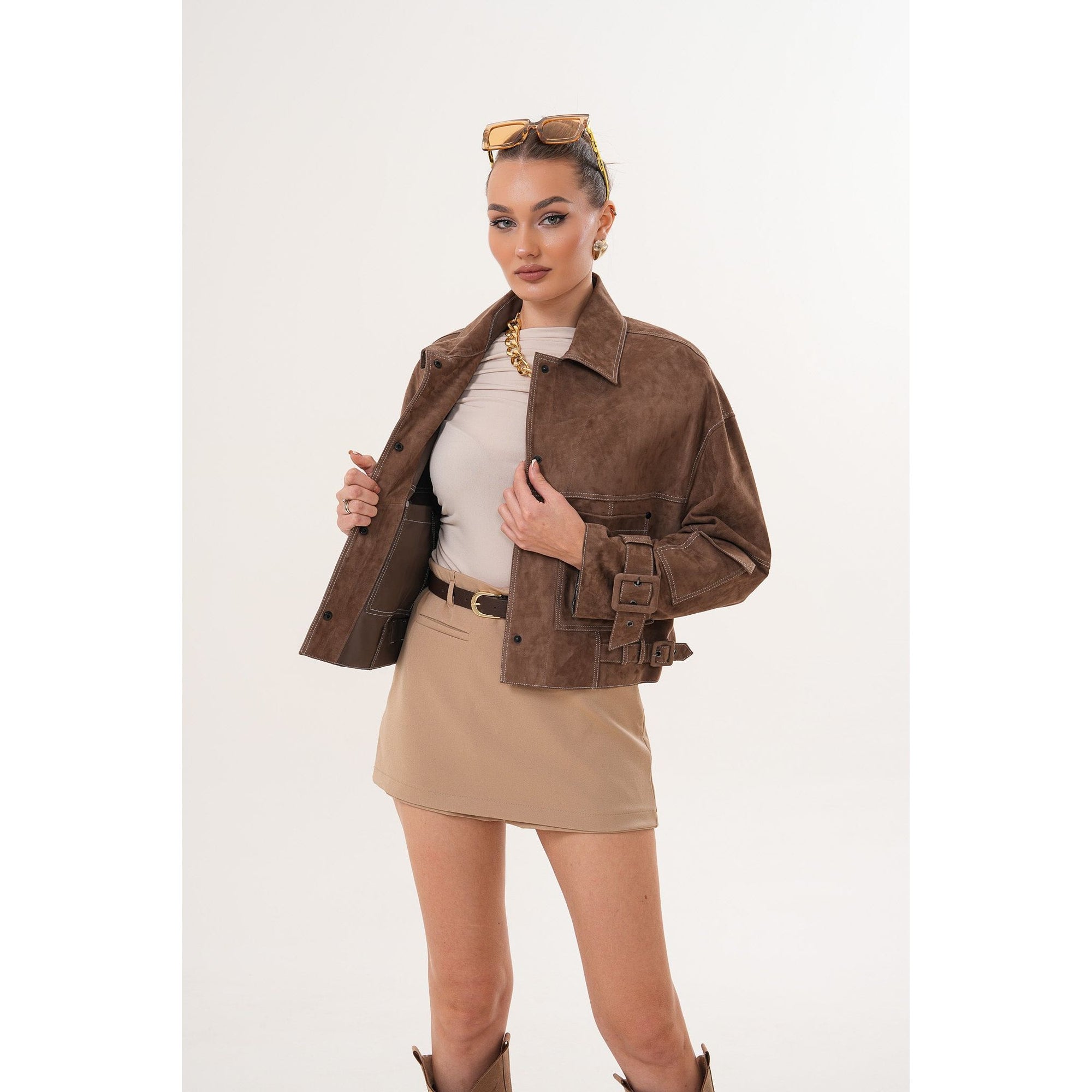 The Velmira Reversible Brown Suede Leather Jacket