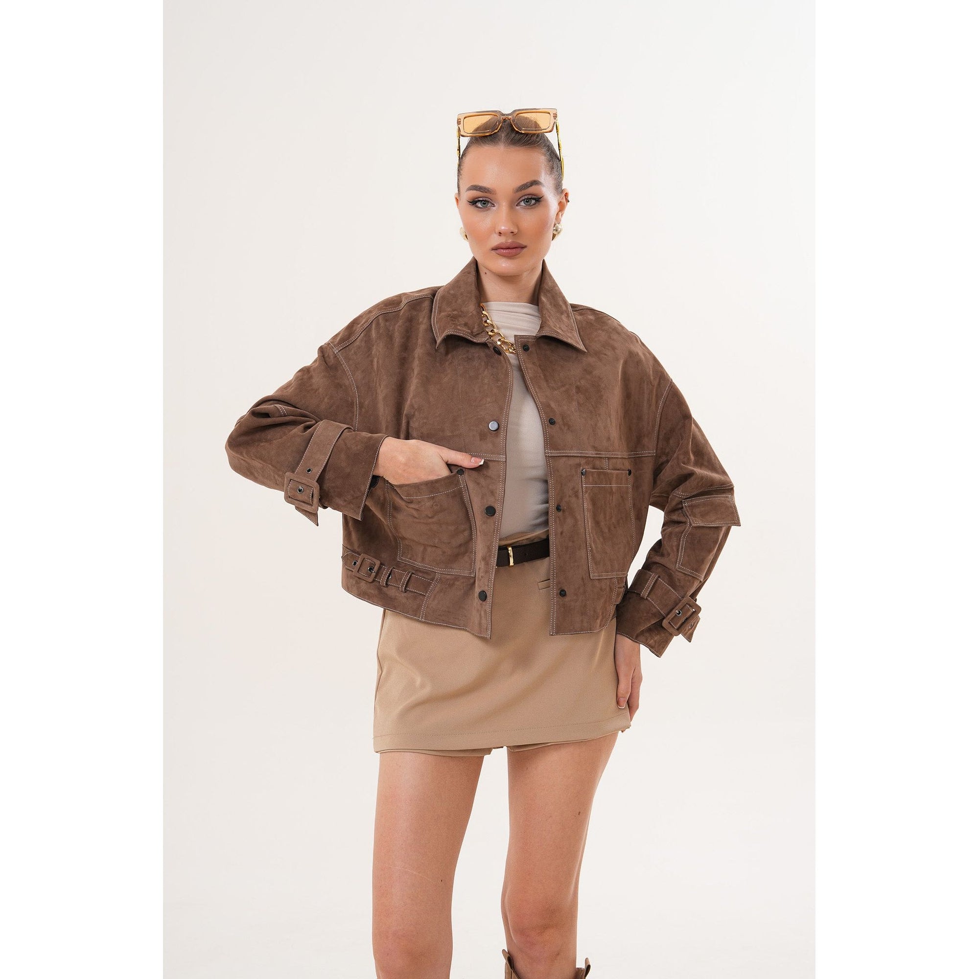 The Velmira Reversible Brown Suede Leather Jacket