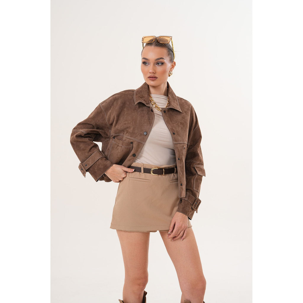 The Velmira Reversible Brown Suede Leather Jacket