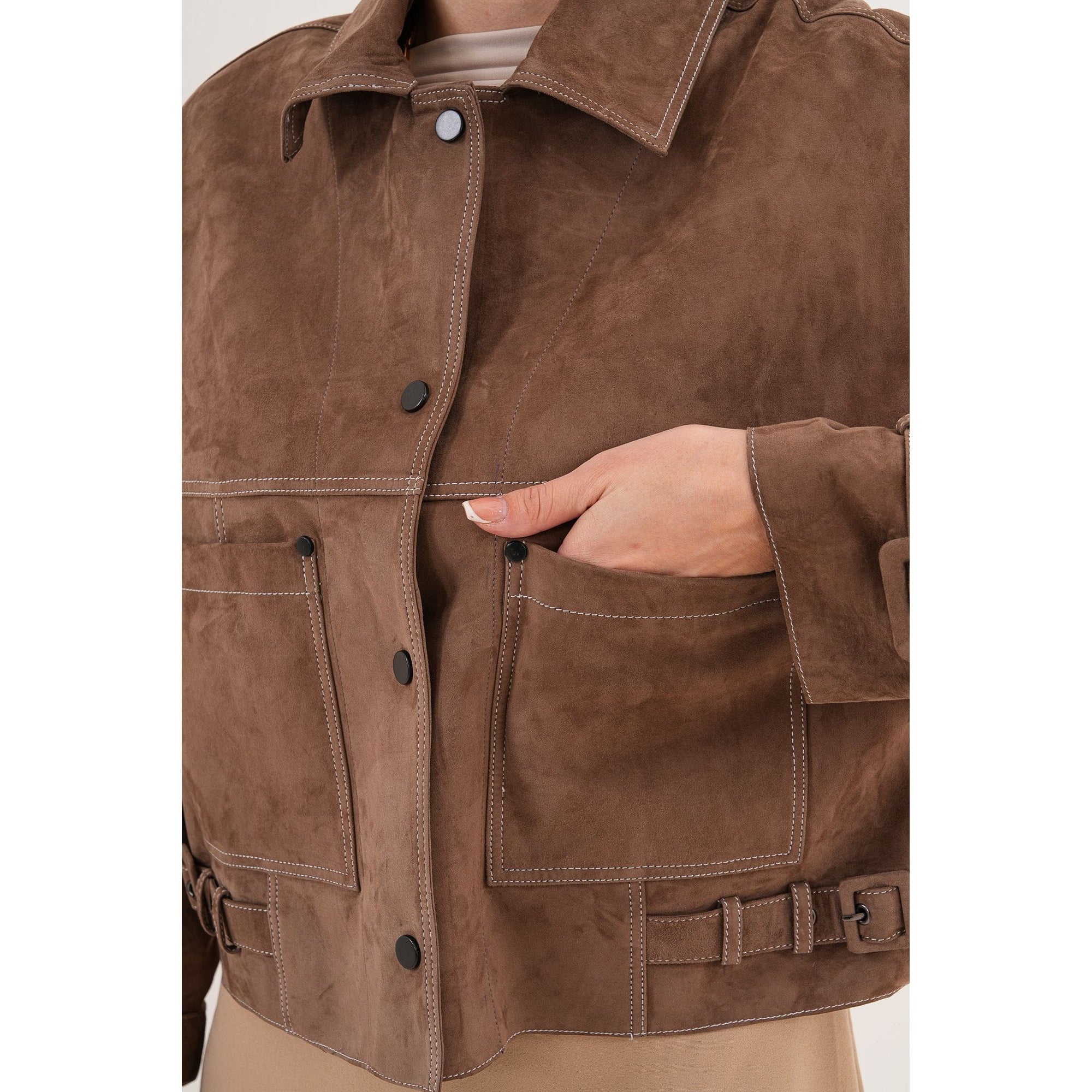 The Velmira Reversible Brown Suede Leather Jacket
