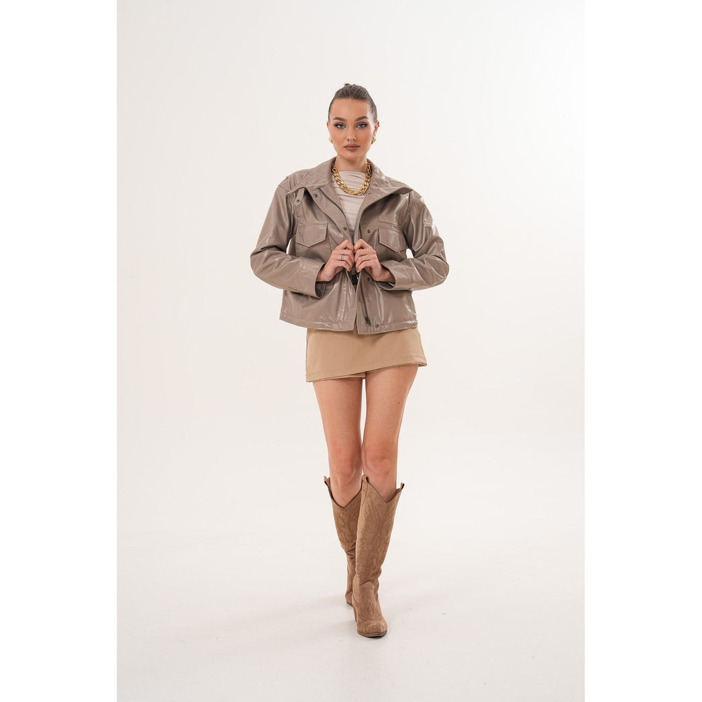 The Ravelyn Taupe Leather Women Jacket
