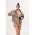 The Ravelyn Taupe Leather Women Jacket