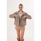 The Ravelyn Taupe Leather Women Jacket