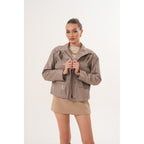 The Ravelyn Taupe Leather Women Jacket