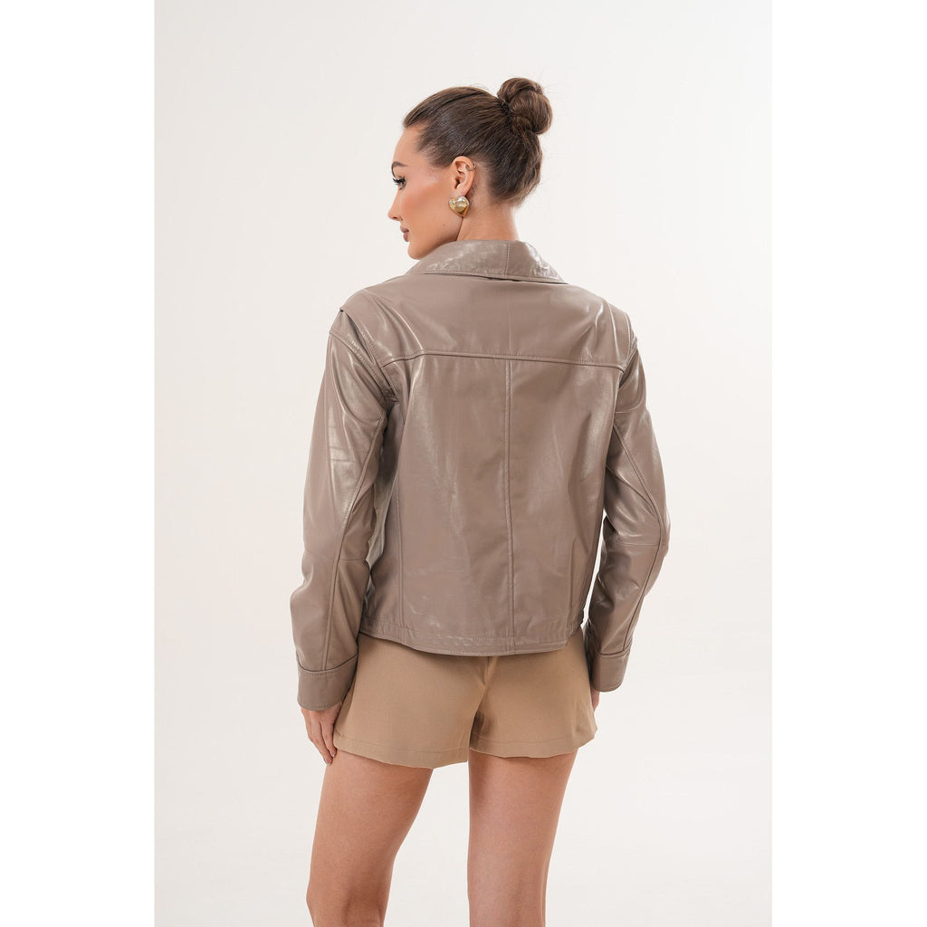 The Ravelyn Taupe Leather Women Jacket