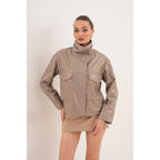The Ravelyn Taupe Leather Women Jacket