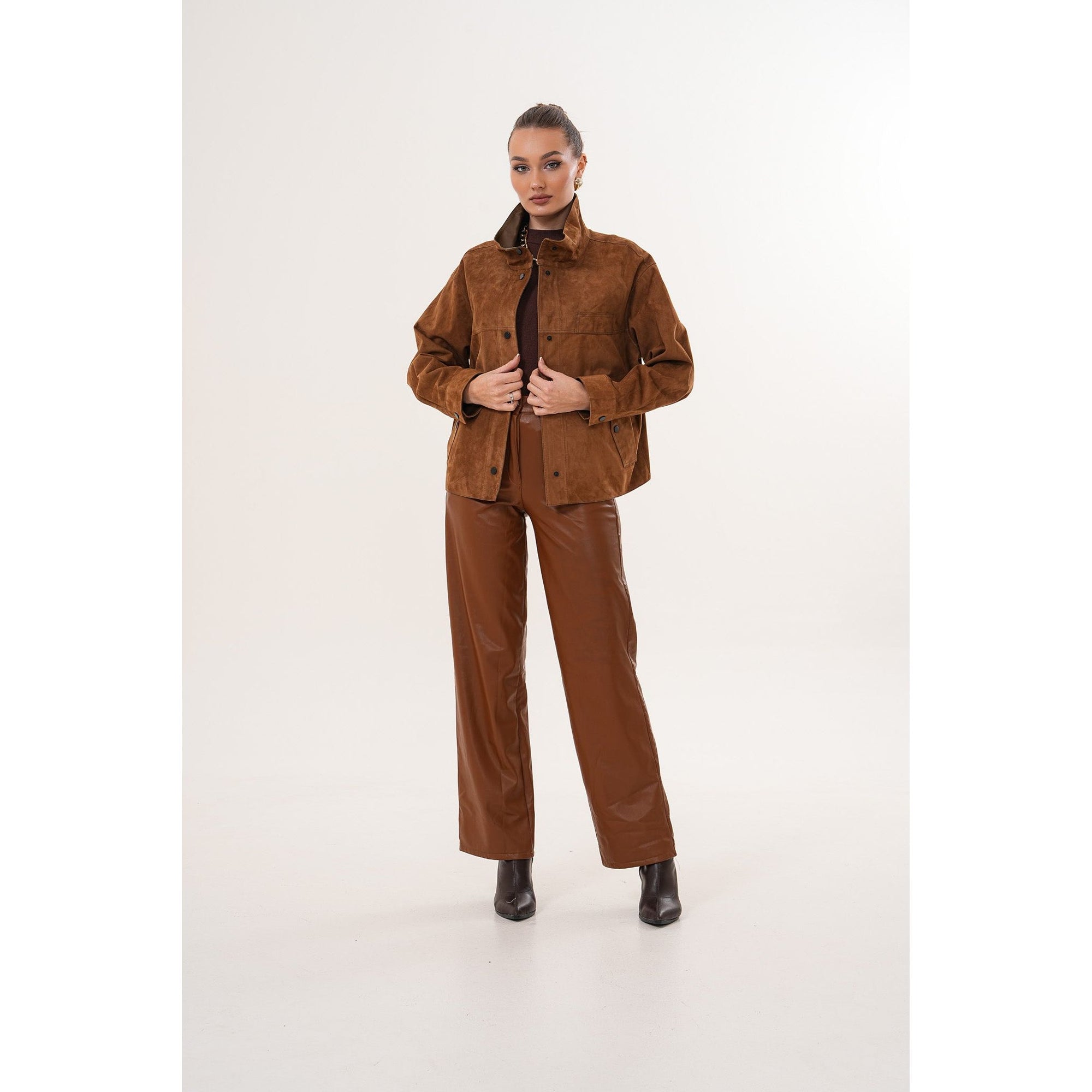 The Ravessa Reversible Brown Suede & Leather Women Jacket