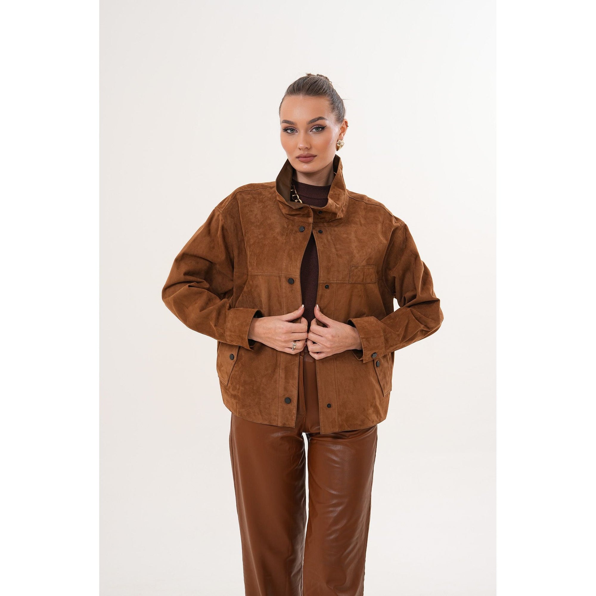 The Ravessa Reversible Brown Suede & Leather Women Jacket