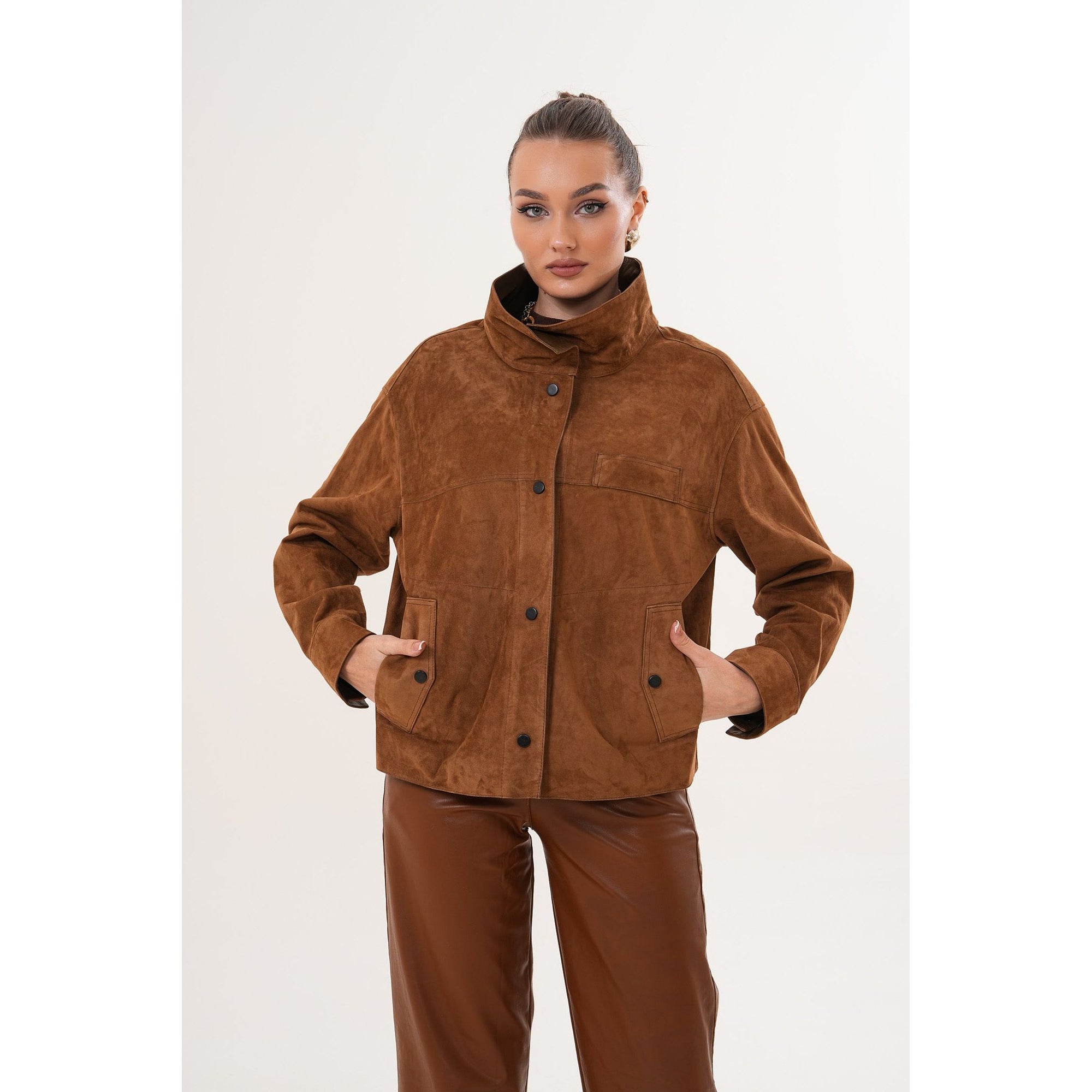 The Ravessa Reversible Brown Suede & Leather Women Jacket