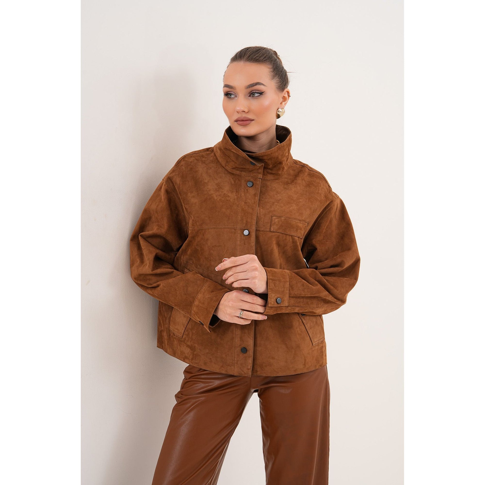 The Ravessa Reversible Brown Suede & Leather Women Jacket
