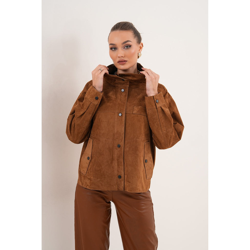 The Ravessa Reversible Brown Suede & Leather Women Jacket