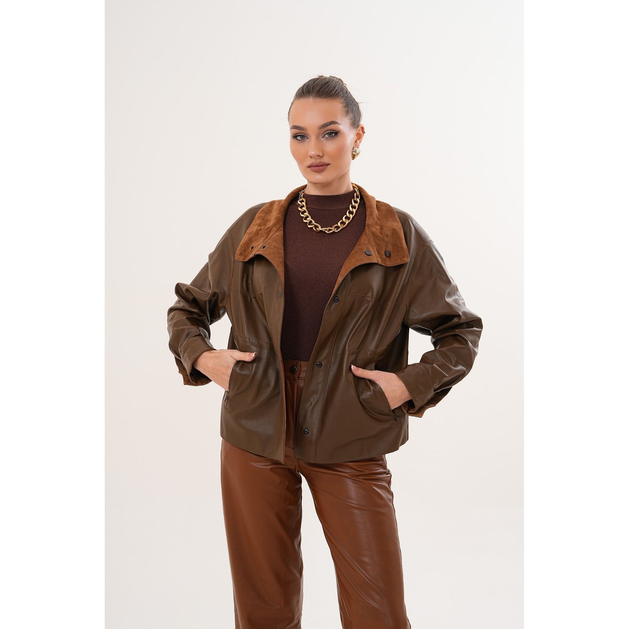 The Ravessa Reversible Brown Suede & Leather Women Jacket