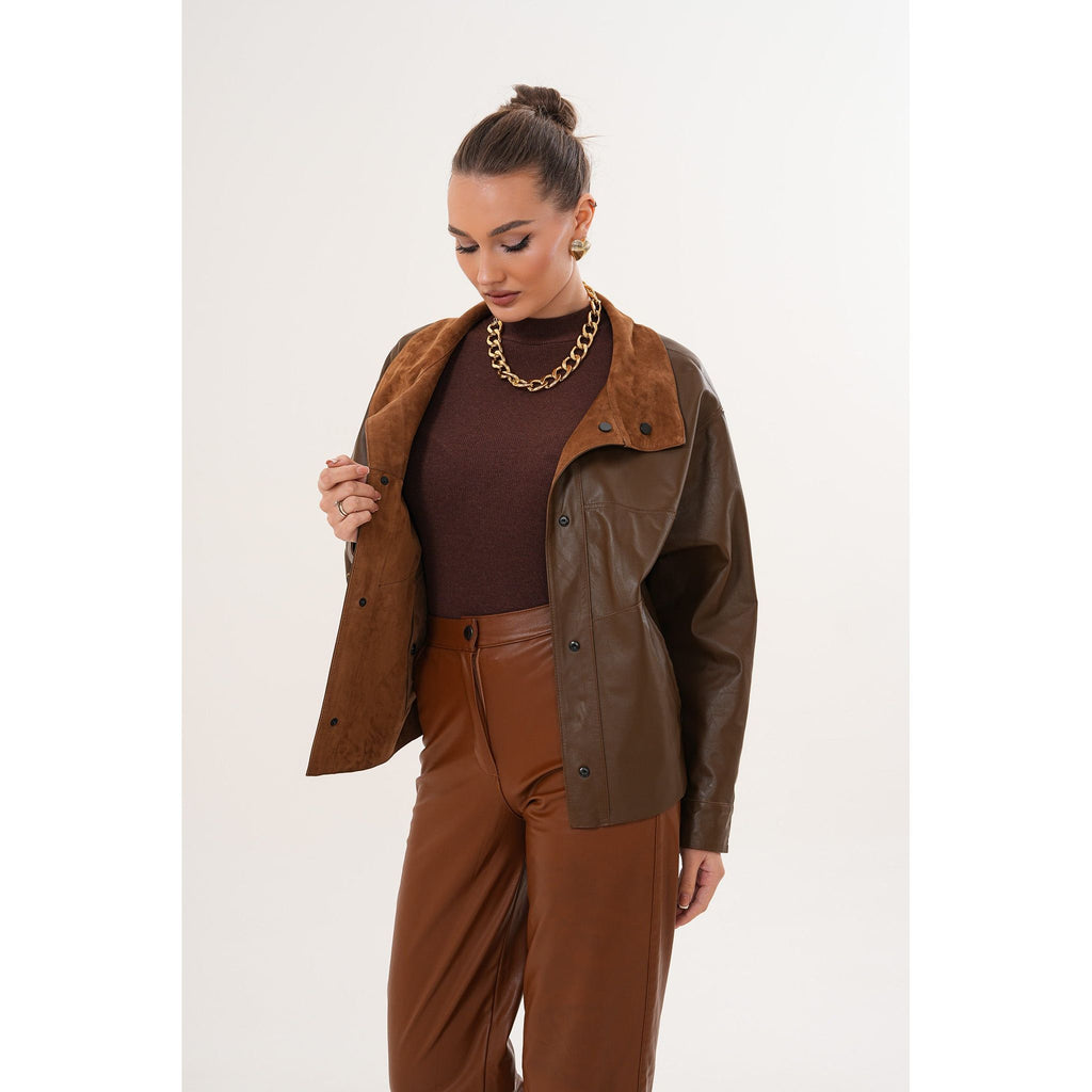 The Ravessa Reversible Brown Suede & Leather Women Jacket