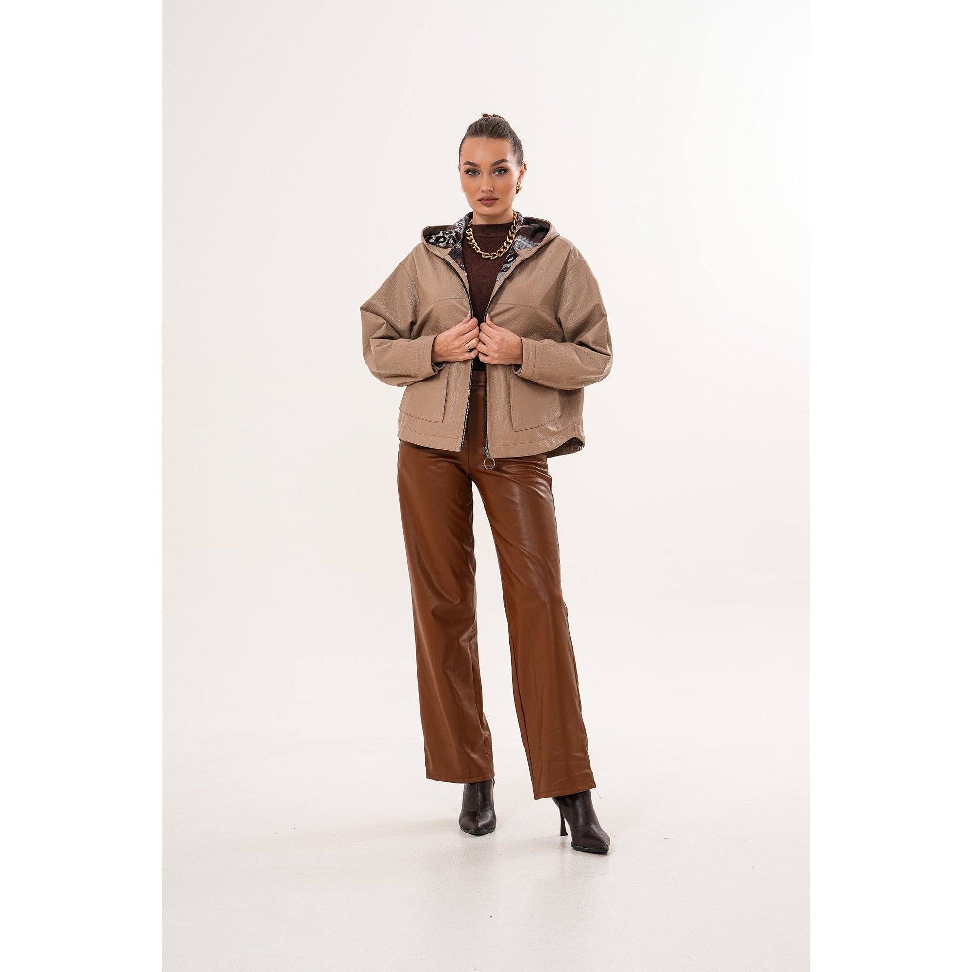 The Calyra Reversible Leather Women Jacket – Taupe