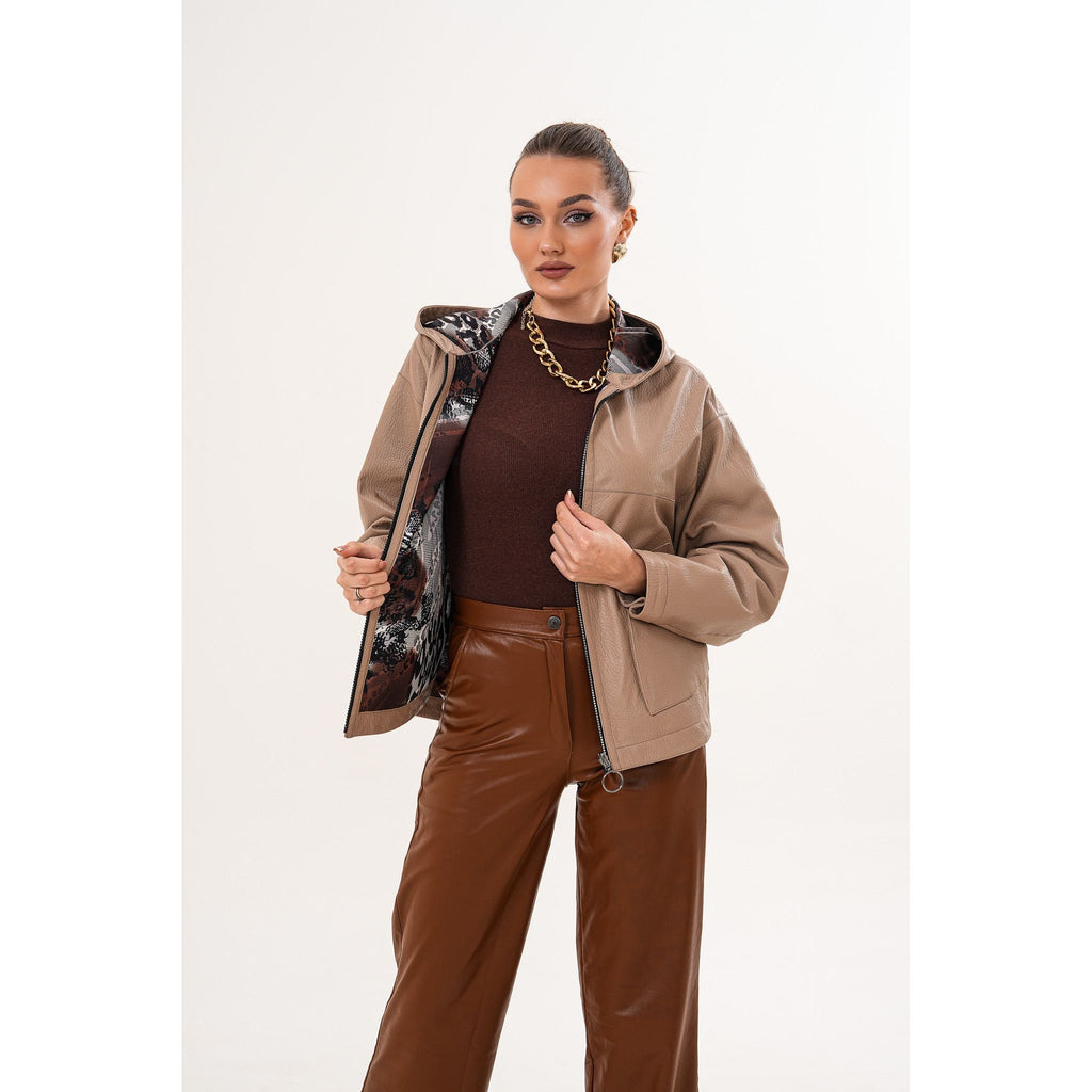 The Calyra Reversible Leather Women Jacket – Taupe