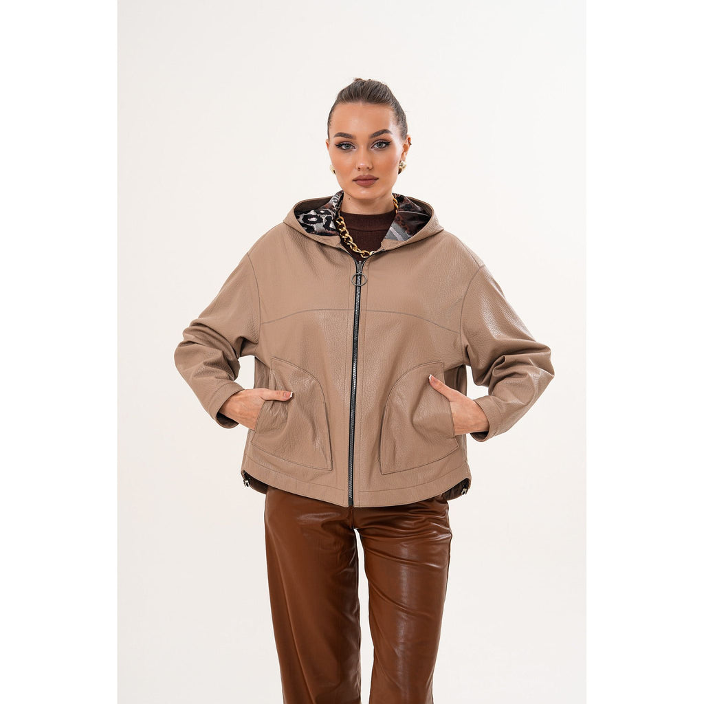 The Calyra Reversible Leather Women Jacket – Taupe