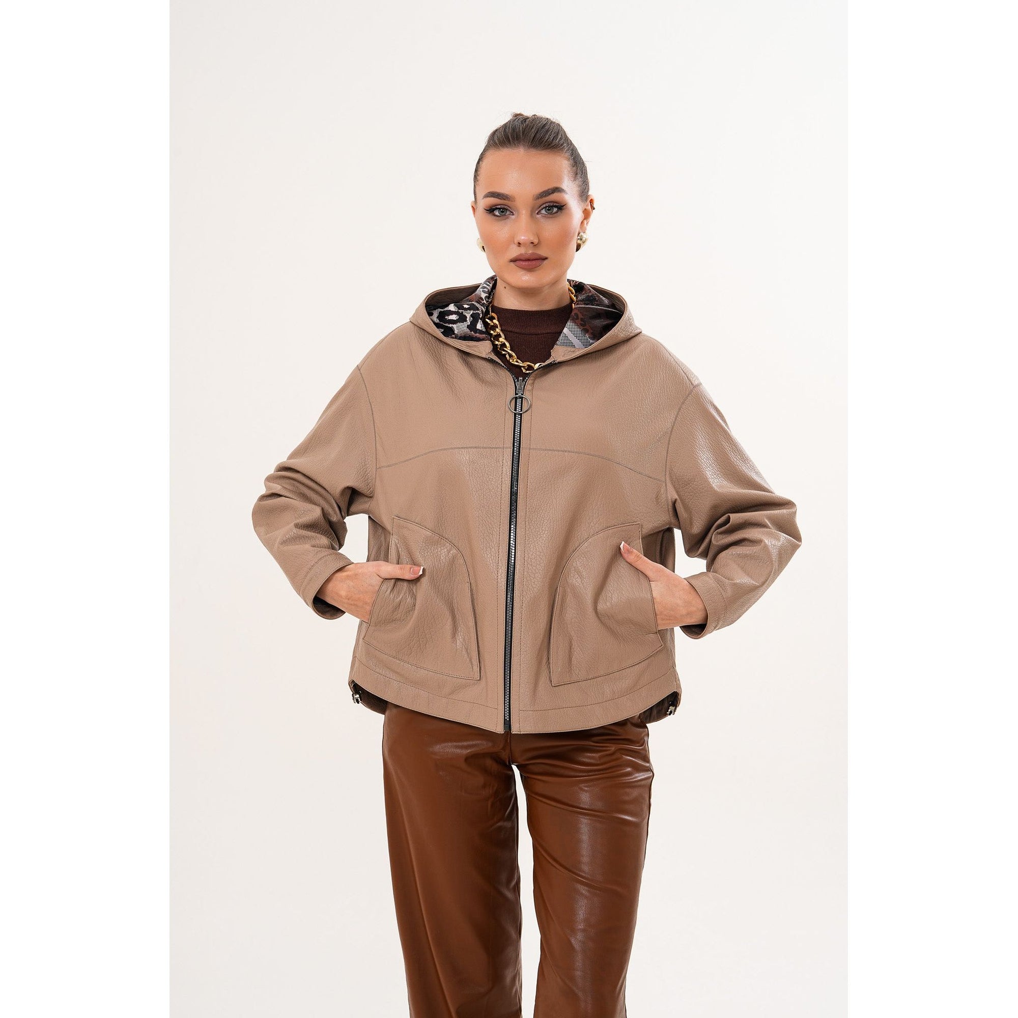The Calyra Reversible Leather Women Jacket – Taupe