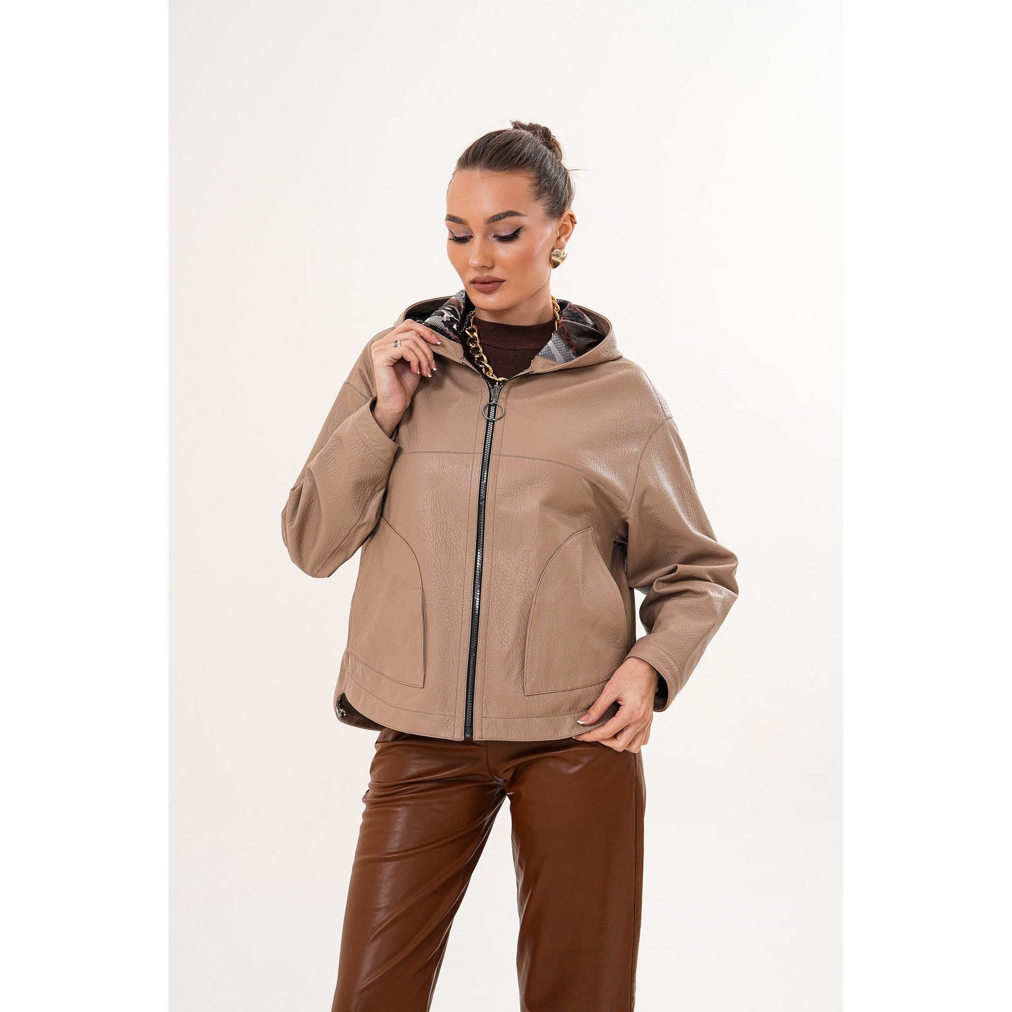 The Calyra Reversible Leather Women Jacket – Taupe