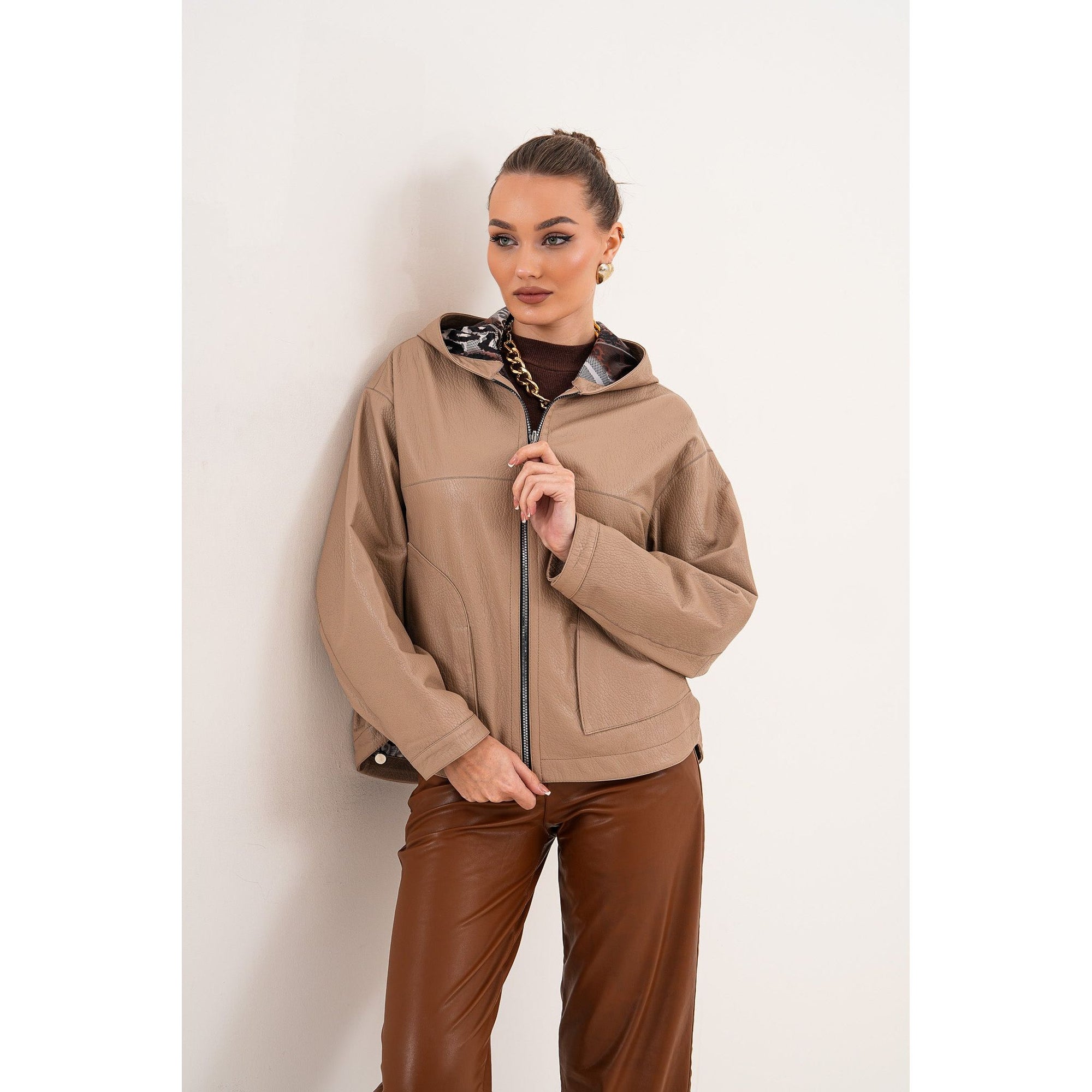 The Calyra Reversible Leather Women Jacket – Taupe