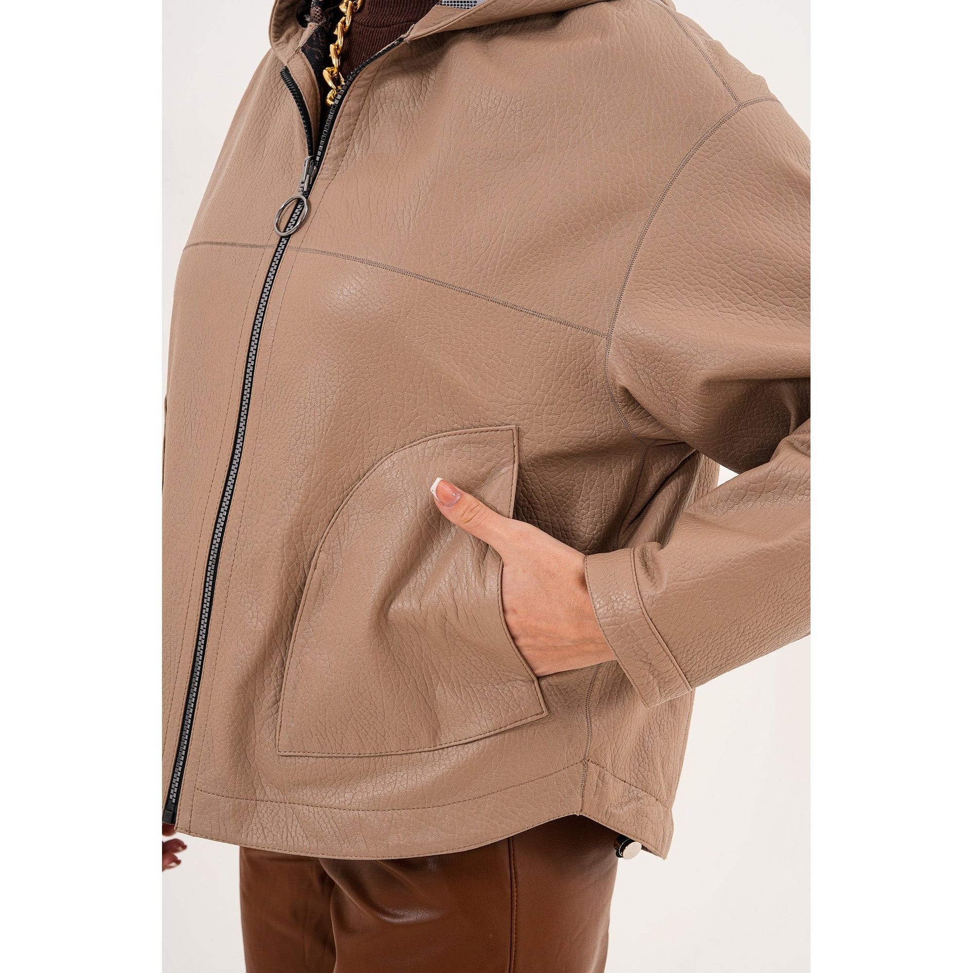 The Calyra Reversible Leather Women Jacket – Taupe
