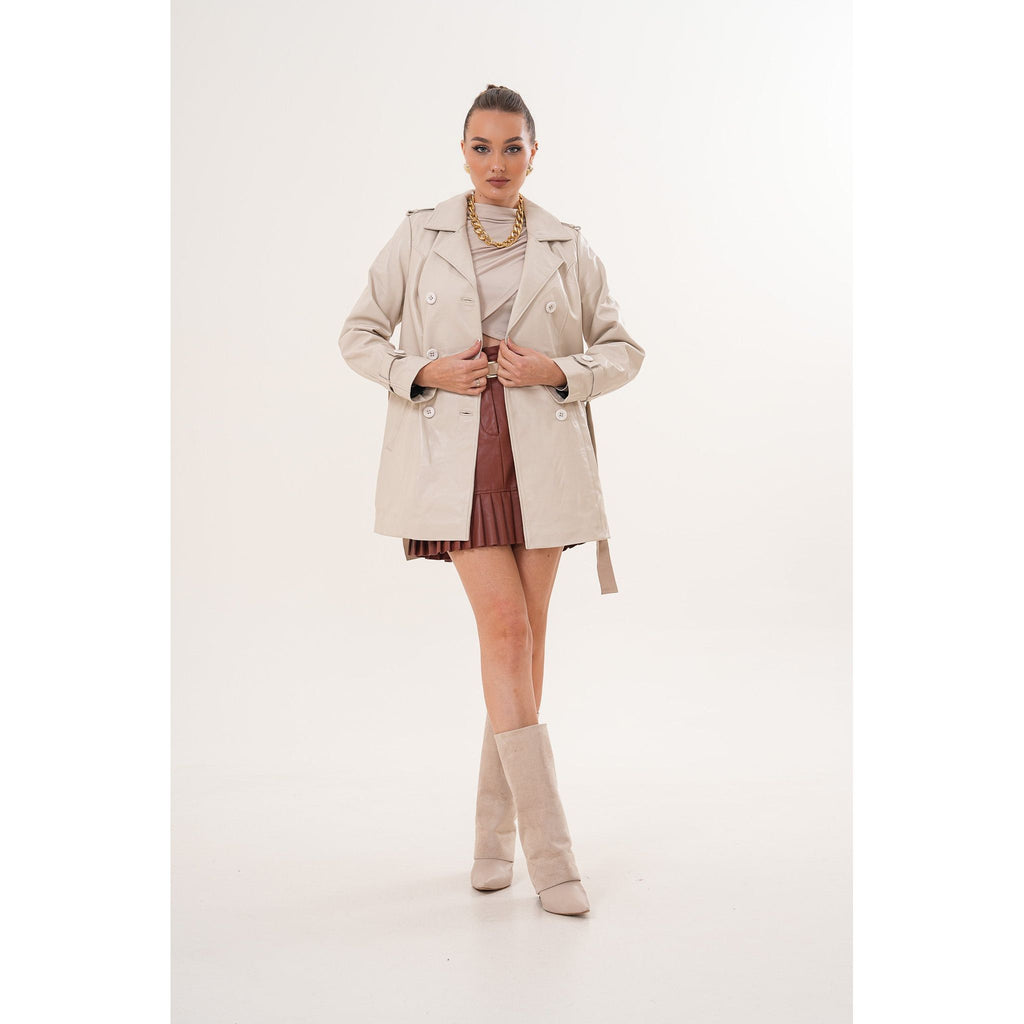 The Caelith Light Beige Leather Women Trench Jacket