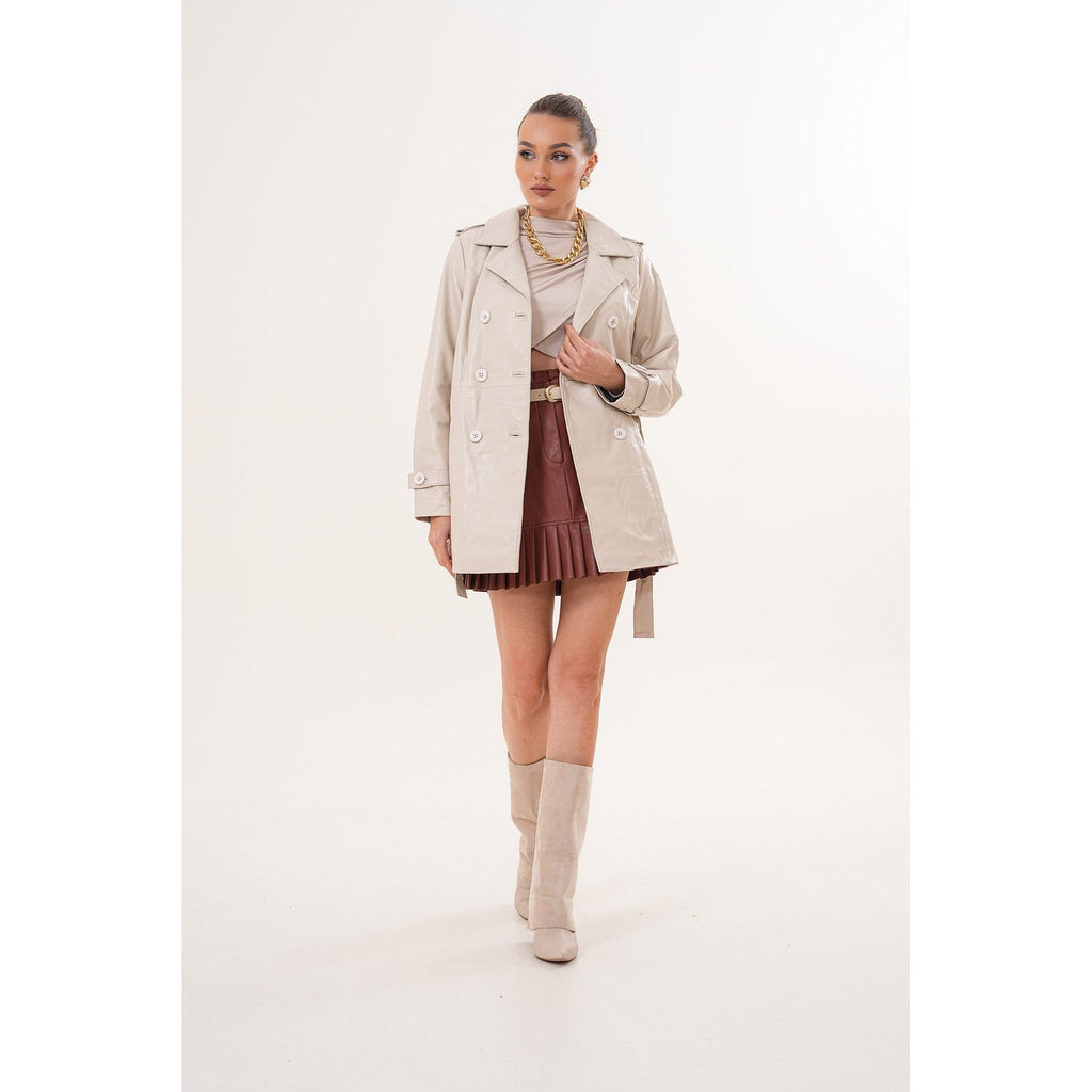 The Caelith Light Beige Leather Women Trench Jacket