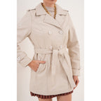 The Caelith Light Beige Leather Women Trench Jacket