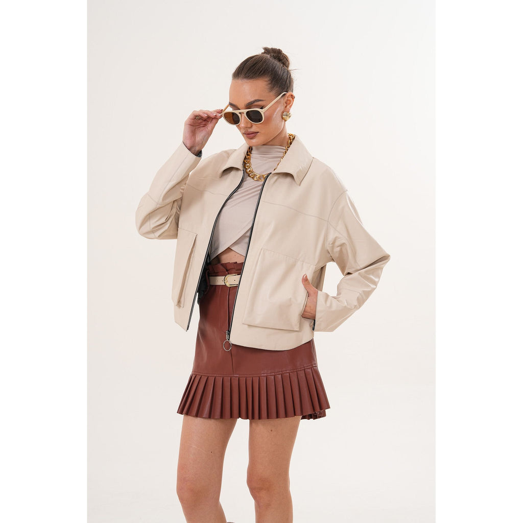 The Elvoria Reversible Beige Leather Jacket