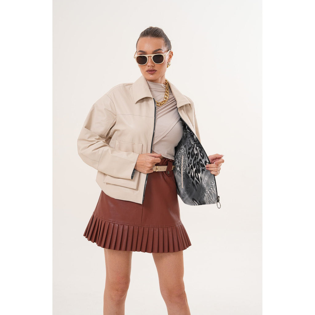 The Elvoria Reversible Beige Leather Jacket