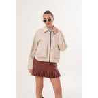 The Elvoria Reversible Beige Leather Jacket