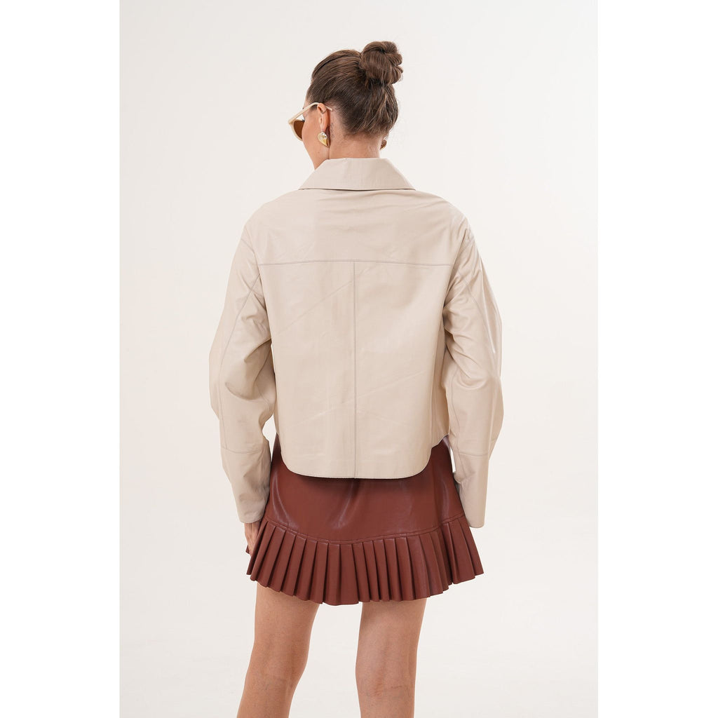 The Elvoria Reversible Beige Leather Jacket