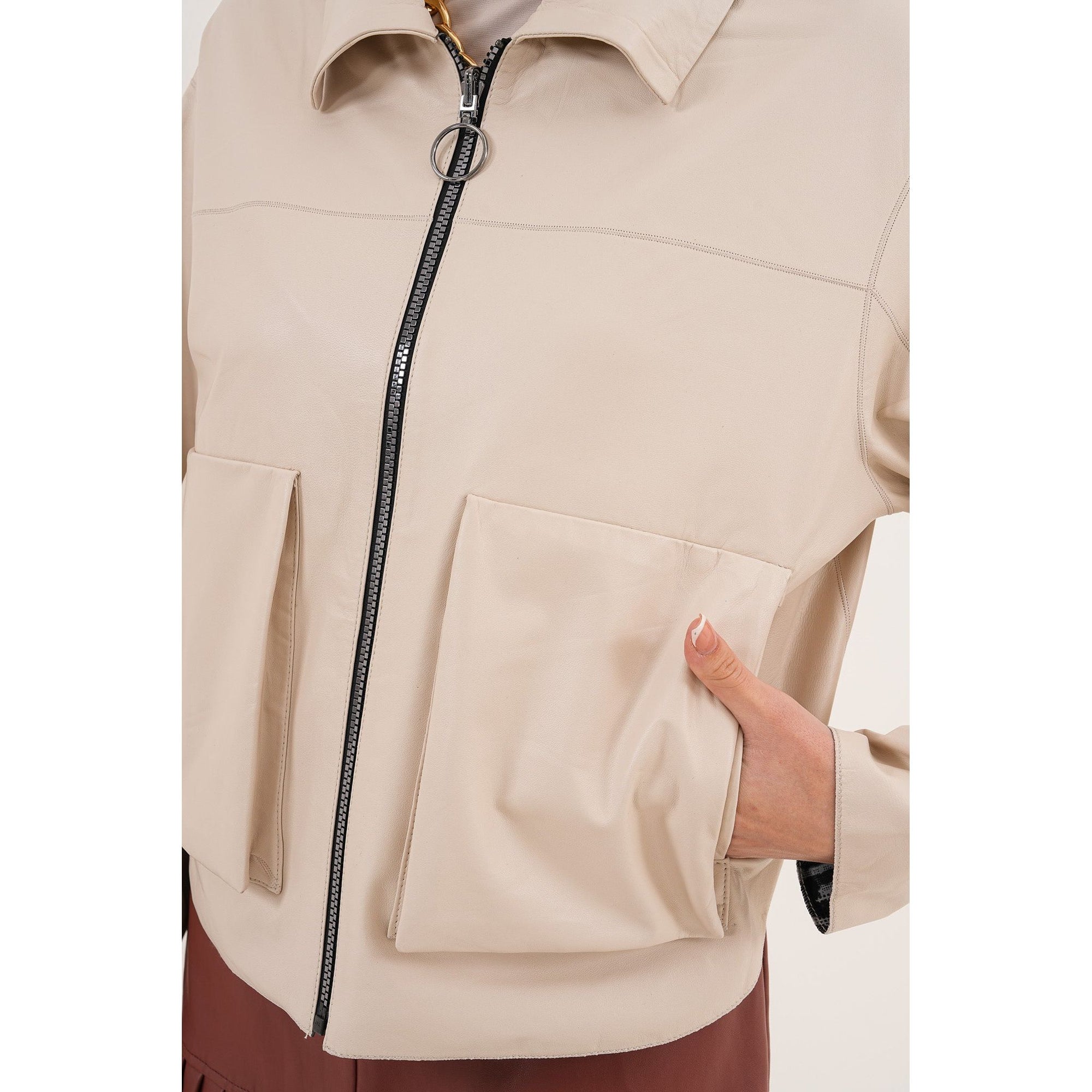 The Elvoria Reversible Beige Leather Jacket