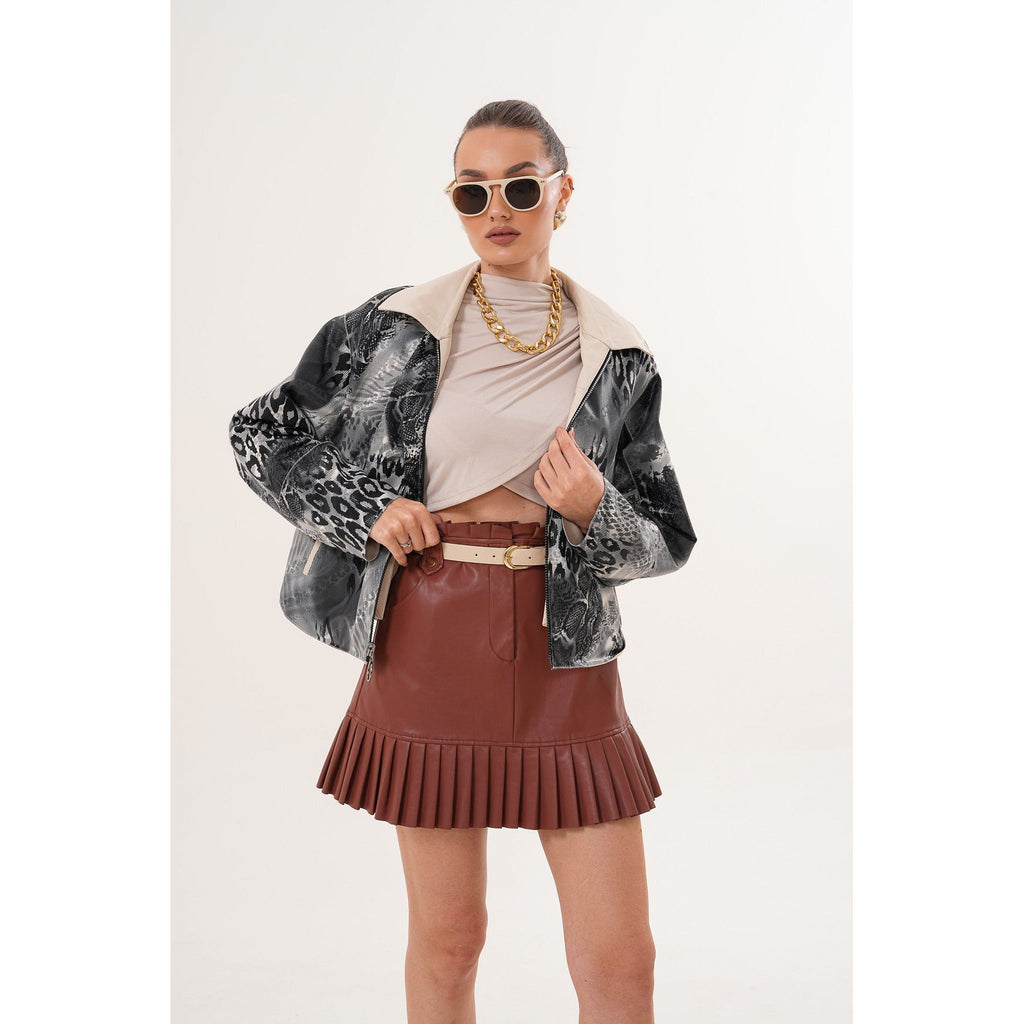 The Elvoria Reversible Beige Leather Jacket