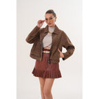 Elvoria Reversible Leather Jacket – Taupe / Suede Brown