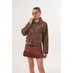 Elvoria Reversible Leather Jacket – Taupe / Suede Brown