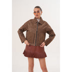 Elvoria Reversible Leather Jacket – Taupe / Suede Brown