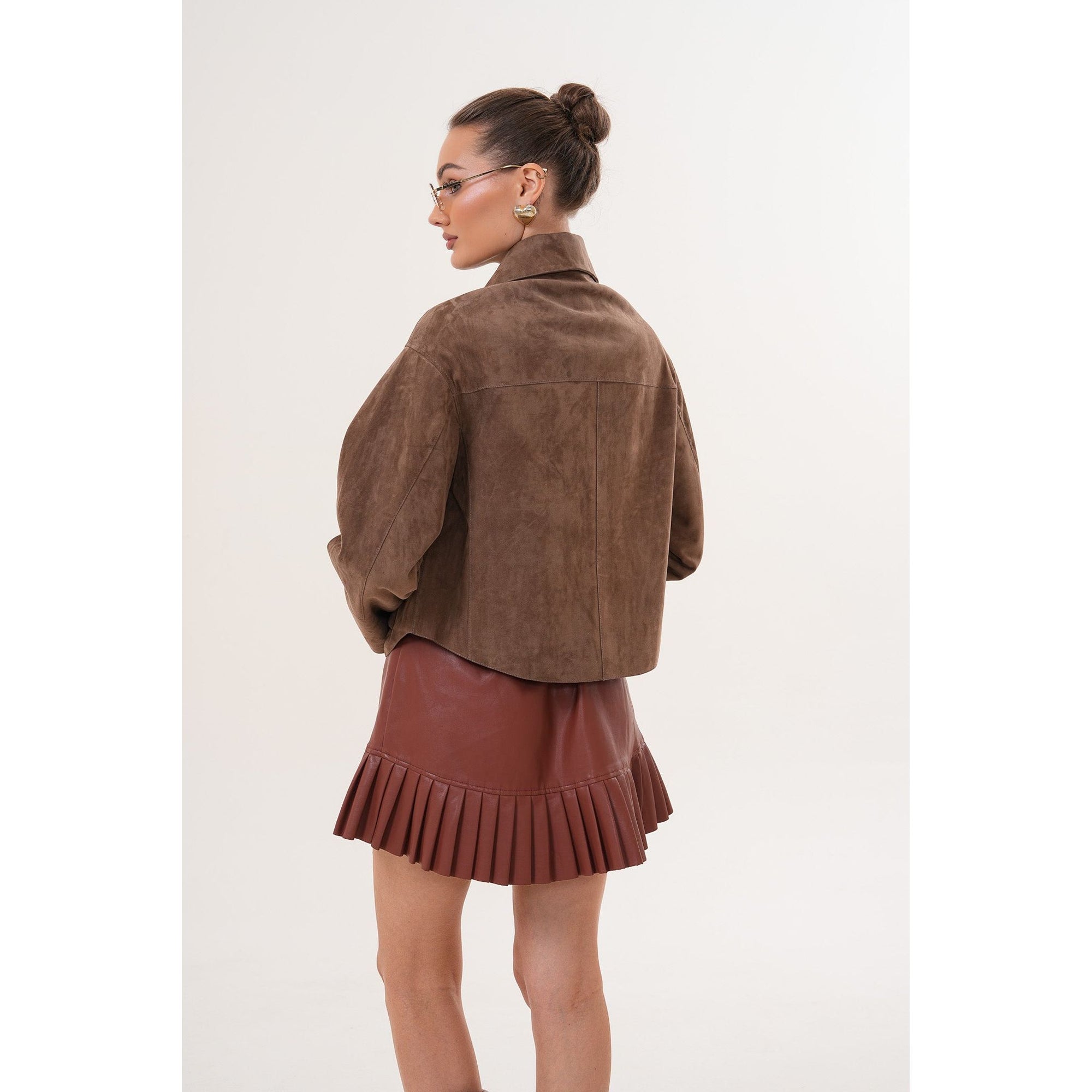 Elvoria Reversible Leather Jacket – Taupe / Suede Brown