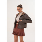Elvoria Reversible Leather Jacket – Taupe / Suede Brown